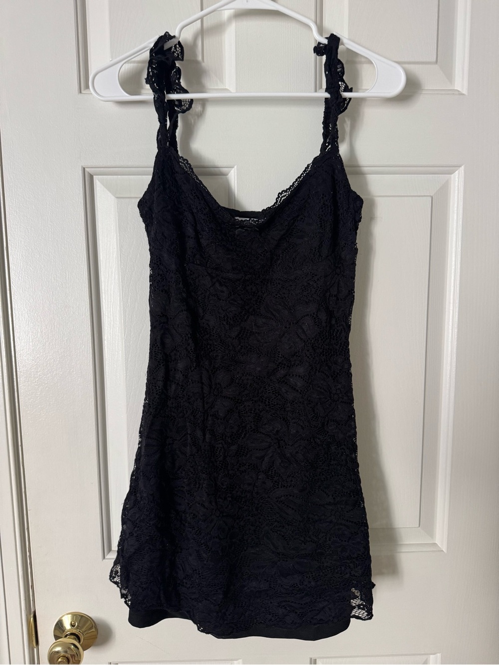 Black Lace Mini Dress with Lace Ruffle Straps